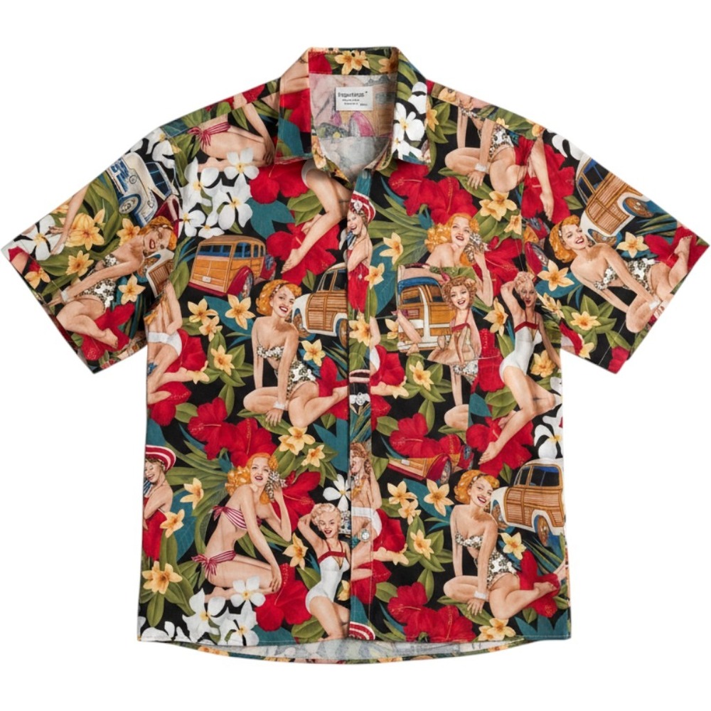 Tunevuse XXL Hawaiian Shirt Pin Up Girls Woody Cars Tropical Rockabilly Aloha